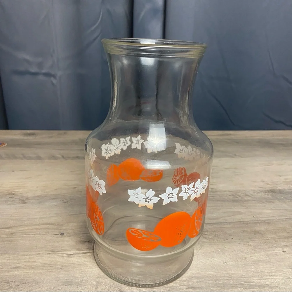 Vintage Anchor Hocking Orange Juice Jar Container - Oranges & White Blossoms 2qt